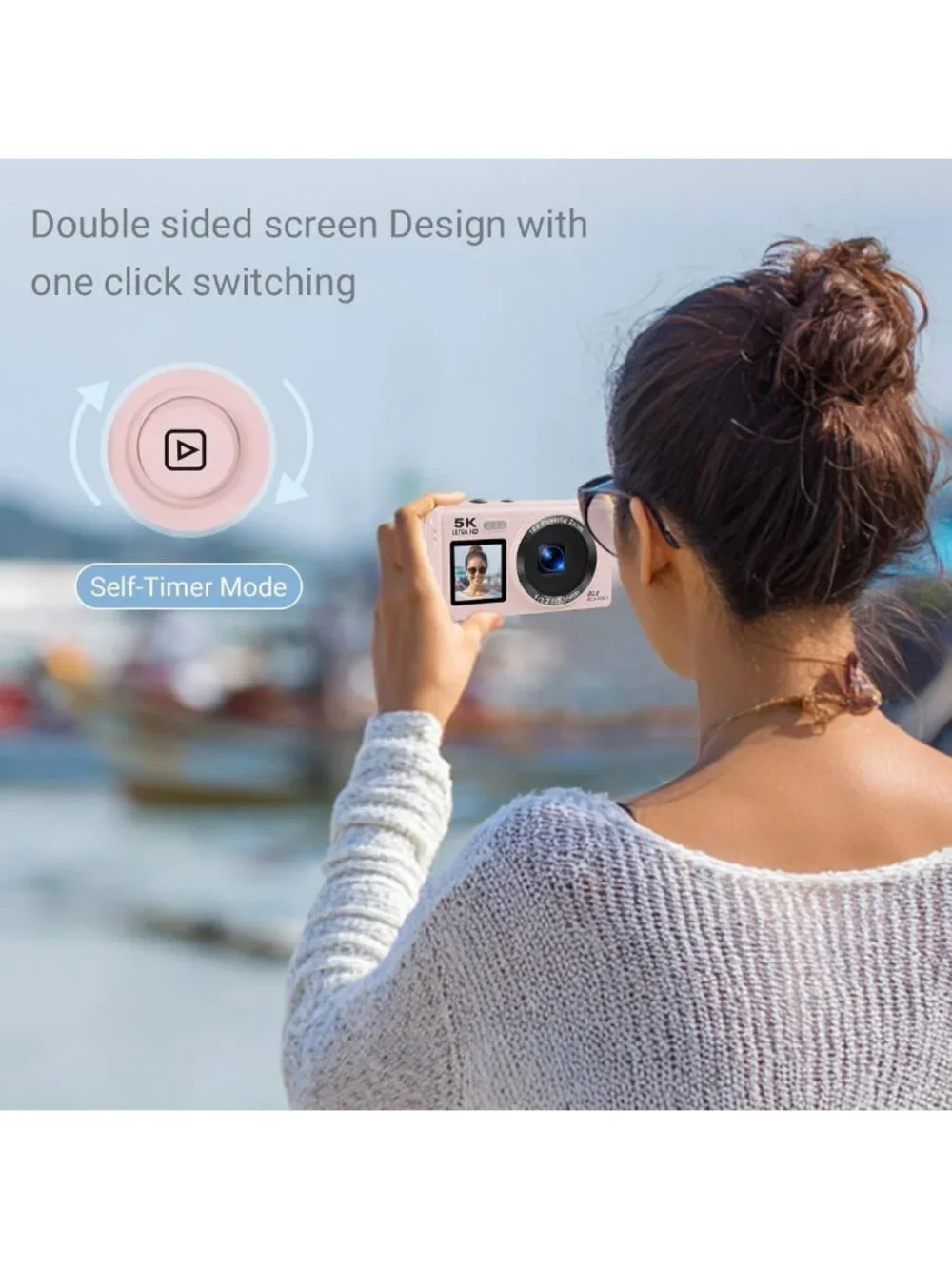 5K Dual Screen Vlogging Camera with Fill Light, 80MP, 16X Zoom, WiFi, 32GB Card
